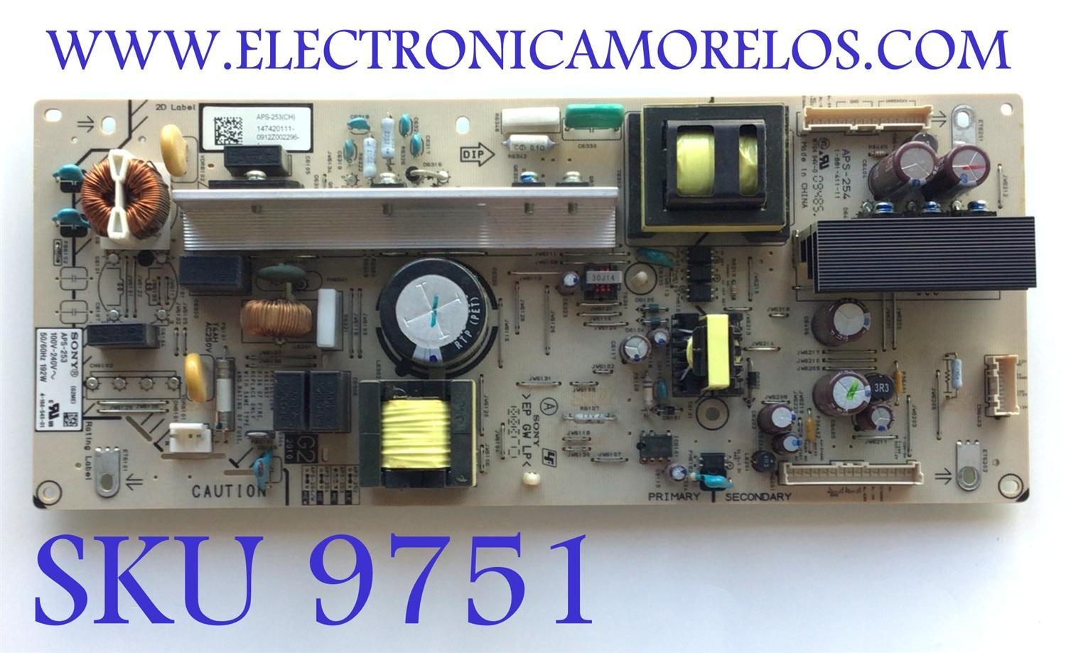 FUENTE DE PODER PARA TV SONY / NUMERO DE PARTE 147420123 / APS-253 / 1-881-411-22 / MODELO KDL-32EX500 / KDL32EX500	